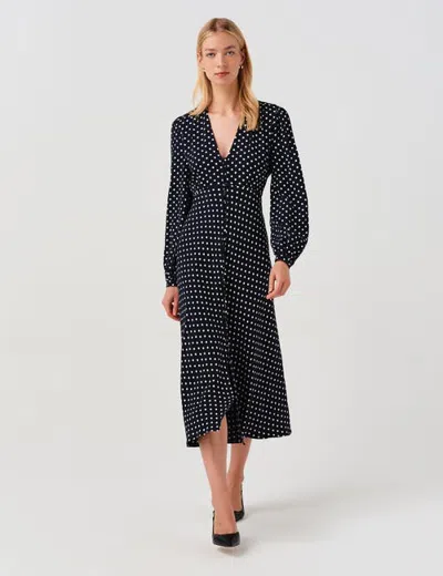 Ghost London Francesca Spot Button Through Midi Dress In Blue