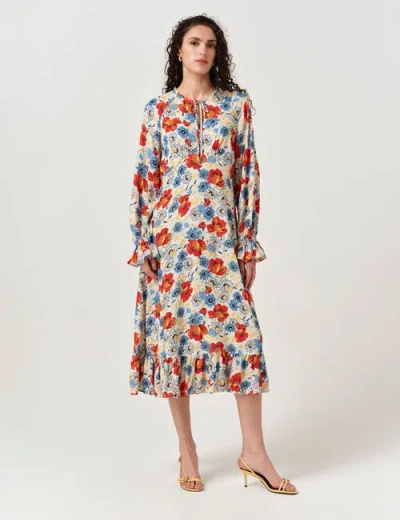 Ghost London Georgie Tie Neck Crepe Midi Dress In Multi