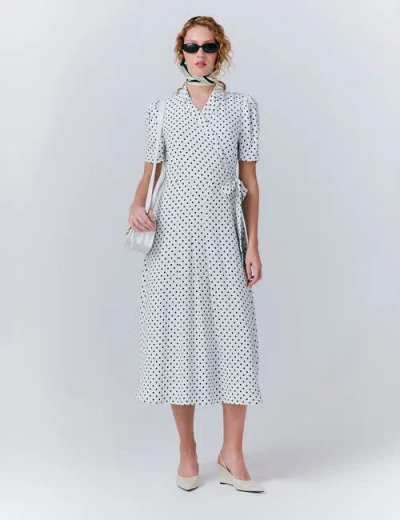 Ghost London Giselle Crepe Polka Dot Wrap Midi Dress In Gray