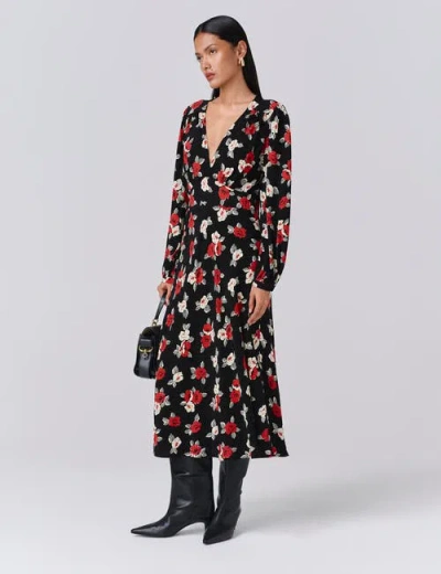 Ghost London Gracie Floral V Neck Midi Dress In Black
