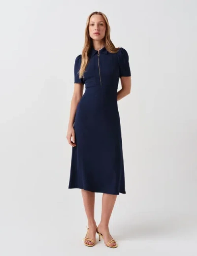 Ghost London Haisley Collared Zip Front Midi Dress In Blue