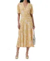Ghost London Jemima Crepe Floral Belted Midi Dress In Yellow