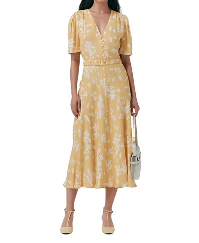 GHOST LONDON JEMIMA CREPE FLORAL BELTED MIDI DRESS