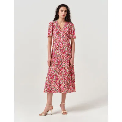 Ghost London Jess Crepe Floral Midi Tea Dress In Red