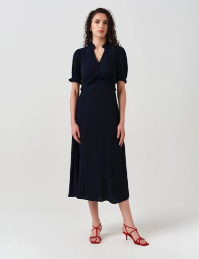 Ghost London Jolene V-neck Crepe Midi Dress In Black