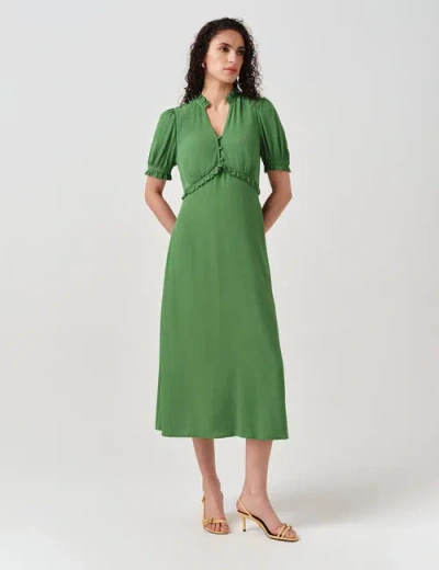 Ghost London Jolene V-neck Crepe Midi Dress In Green