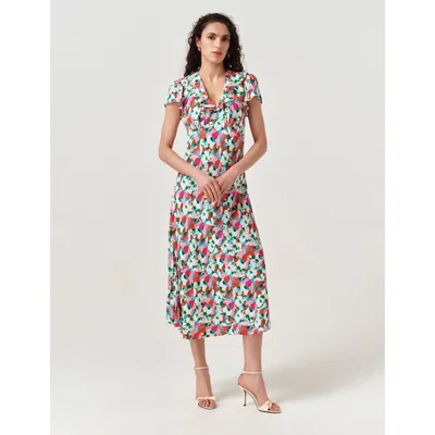 Ghost London Kimmy Floral Frill Neck Crepe Midi Dress In Pink