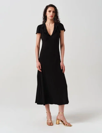 Ghost London Kimmy Frill Neck Crepe Midi Dress In Black
