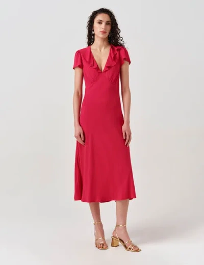 Ghost London Kimmy Frill Neck Crepe Midi Dress In Pink