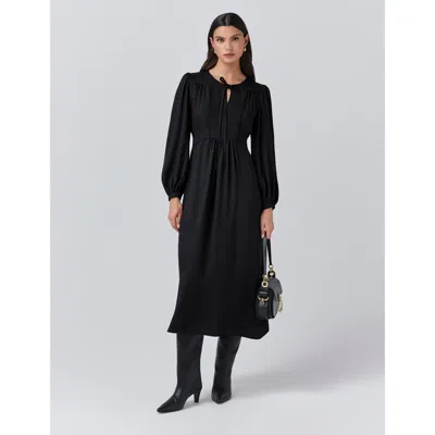 Ghost London Layla Crepe Tie Neck Midi Dress In Blue