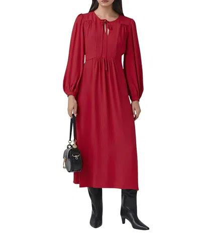 Ghost London Layla Crepe Tie Neck Midi Dress In Red