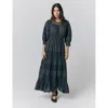 Ghost London Leoni Lace Trim Cotton Midi Dress In Blue