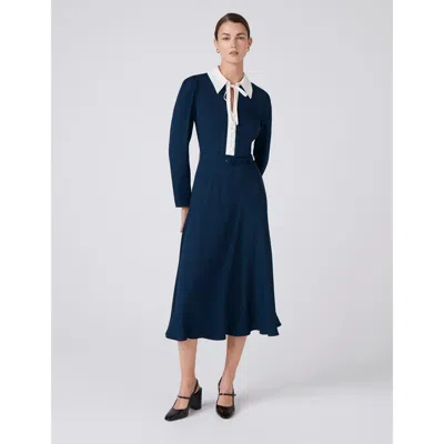 Ghost London Lillian Crepe Collared Neck Midi Dress In Blue