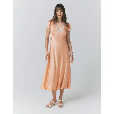 Ghost London Lillie Lace Trim Satin Dress In Orange