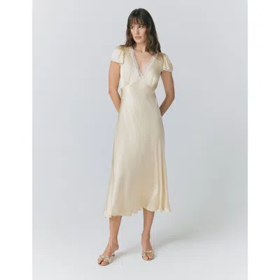 Ghost London Lillie Lace Trim Satin Dress In White
