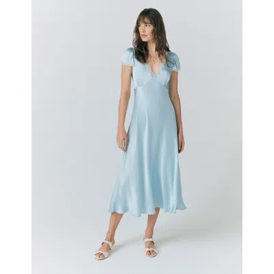 Ghost London Lillie Lace Trim Satin Dress In Blue