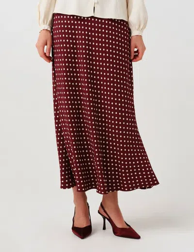 Ghost London Lyra Spot Midi Satin Skirt In Red