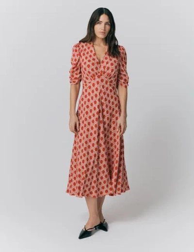 Ghost London Madi Crepe Floral Midi Dress In Red