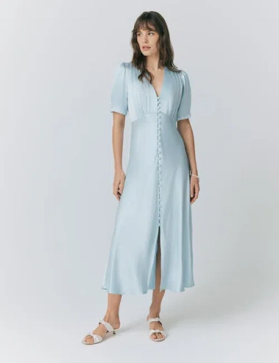 Ghost London Madison Short Sleeve Satin Midi Dress In Blue