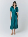 Ghost London Madison Short Sleeve Satin Midi Dress In Green