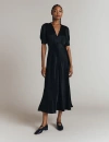 Ghost London Madison Short Sleeve Satin Midi Dress In Black