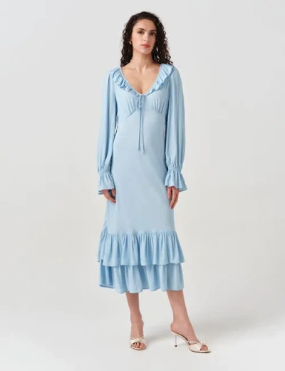 Ghost London Melina Crepe Ruffle Hem Midi Dress In Blue