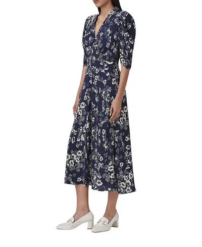 Ghost London Mia Crepe Floral Midi Tea Dress In Blue