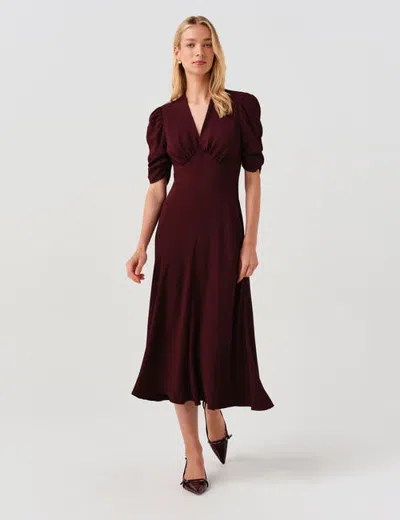 Ghost London Mia Crepe Midi Tea Dress In Wine