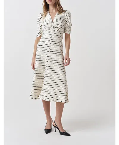 Ghost London Mia Crepe Polka Dot V-neck Midi Dress In White
