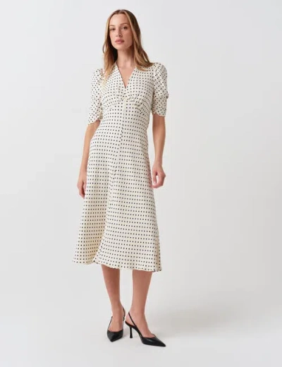 Ghost London Mia Crepe Polka Dot V-neck Midi Dress In Neutral