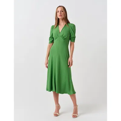 Ghost London Mia Crepe V-neck Midi Dress In Green