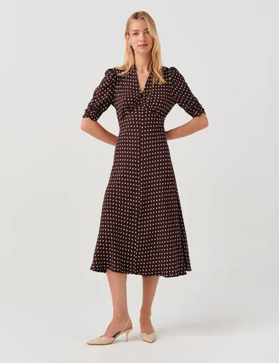 Ghost London Mia Spot Midi Tea Dress In Brown