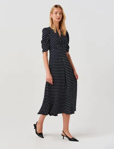 Ghost London Mia Spot Midi Tea Dress In Black