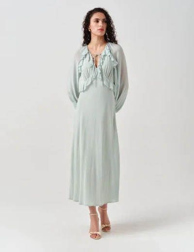 Ghost London Naomi Long Sleeve Frill Midi Dress In Blue