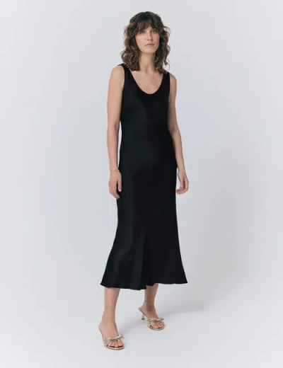 Ghost London Palm Satin Midi Slip Dress In Black