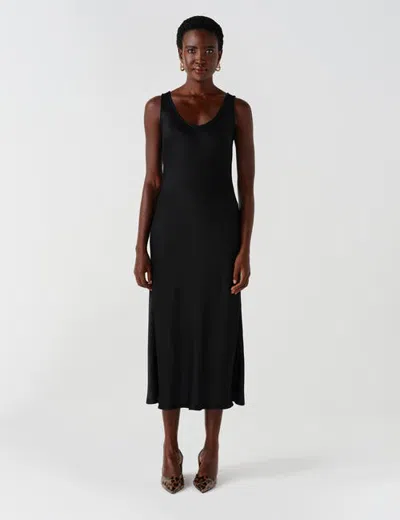 Ghost London Palm Satin Sleeveless Slip Midi Dress In Black