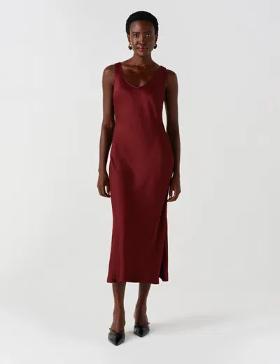 Ghost London Palm Satin Sleeveless Slip Midi Dress In Burgundy