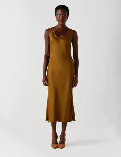 Ghost London Palm Satin Sleeveless Slip Midi Dress In Brown