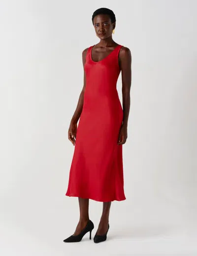 Ghost London Palm Satin Sleeveless Slip Midi Dress In Red