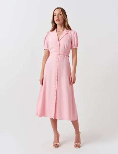 Ghost London Phoebe Crepe Collared Button Down Dress In Pink