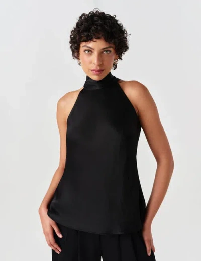 Ghost London Reese High Neck Satin Top In Black