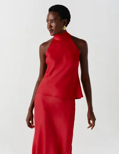 Ghost London Reese High Neck Satin Top In Red