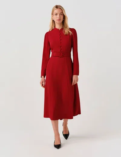 Ghost London Ria Button Down Belted Midi Dress In Red