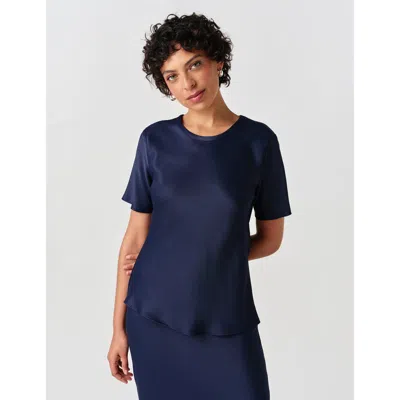 Ghost London Ria Short Sleeve Satin Top In Blue