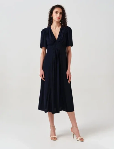 Ghost London Rosalie Angel Sleeve Crepe Midi Dress In Blue