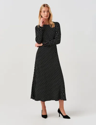Ghost London Scarlett Long Sleeve Spot Midi Dress In Black