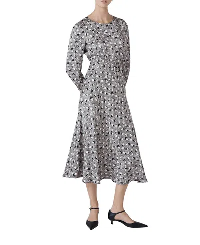 Ghost London Sophia Floral Satin Midi Belted Dress In Purple