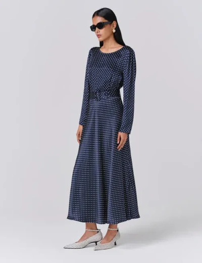 Ghost London Sophia Polka Dot Belted Midi Dress In Blue