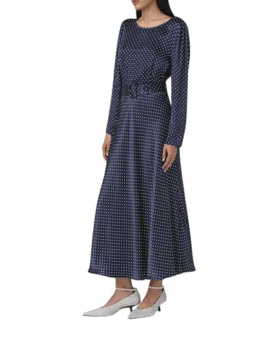 Ghost London Sophia Polka Dot Belted Midi Dress In Blue