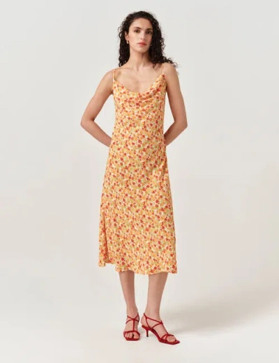 Ghost London Stacy Cowl Neck Crepe Midi Dress In Orange